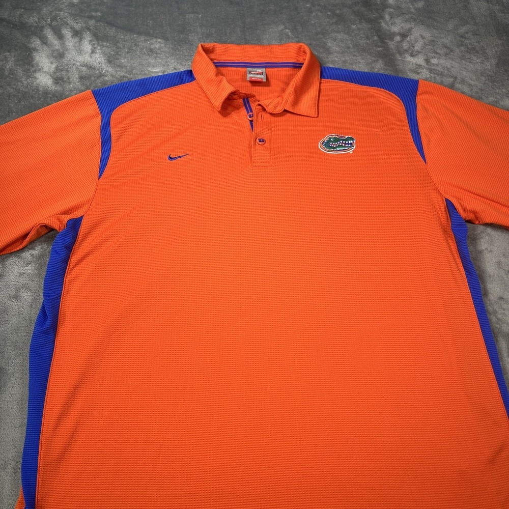 Florida Gators‎ Polo Shirt Mens XL Orange Waffle Knit Nike Football NCAA Fit Dry